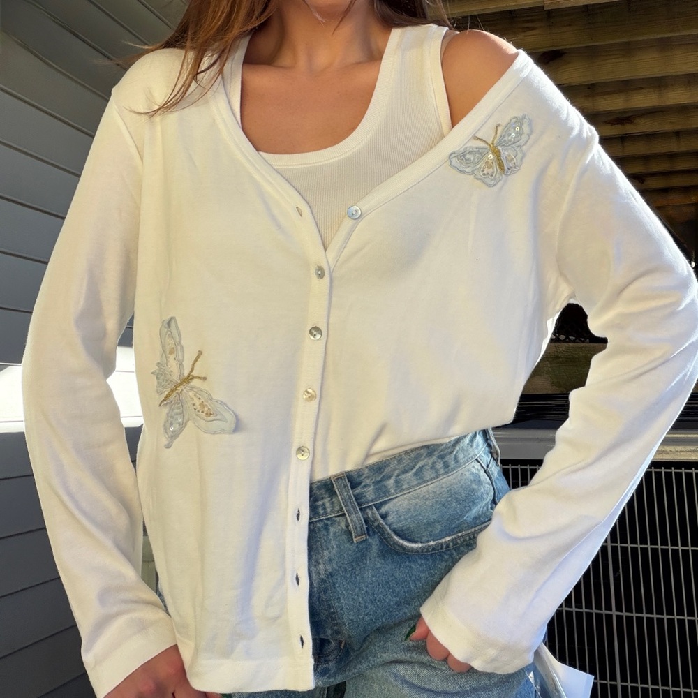 Together Oversized Cardigan Embroidered Butterfly Sequin Y2K Fairy Vintage